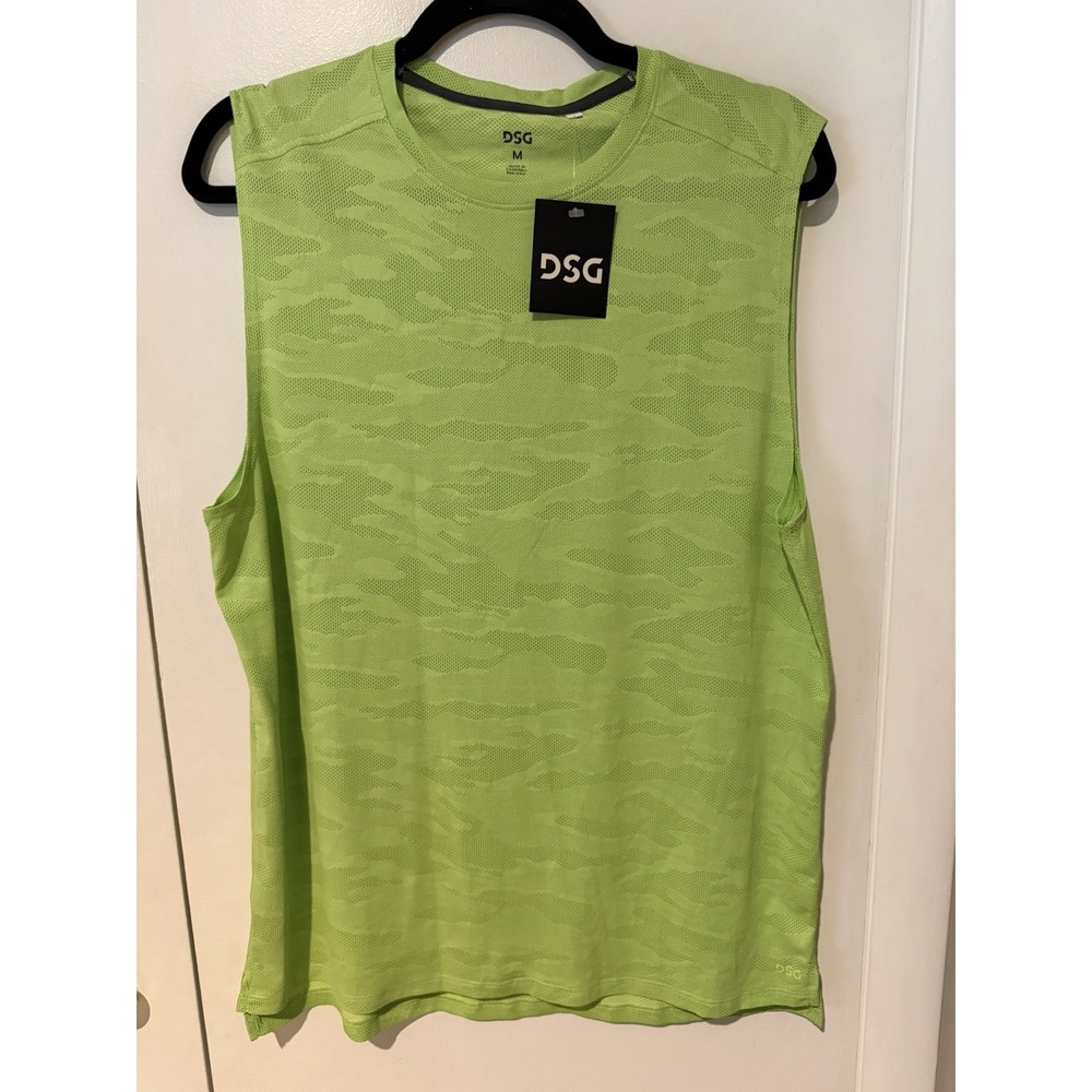 DSG Men's Medium Movement Jacquard Tank Neon Pear Camo Green Activewear NWT
